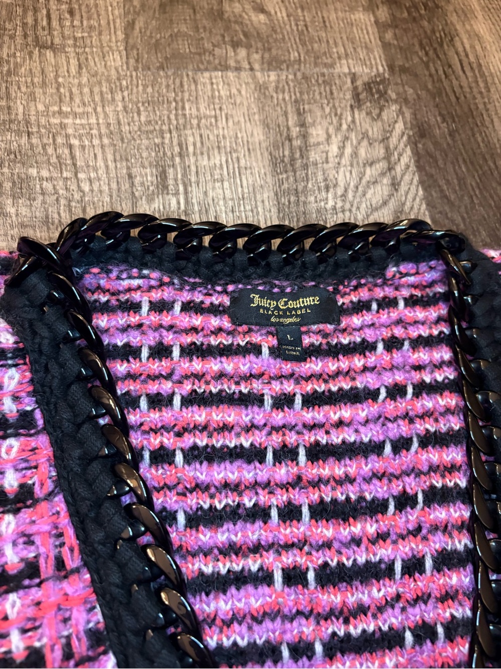 Juicy Couture Pink Tweed Cardigan with Black Trim - Picture 2 of 10